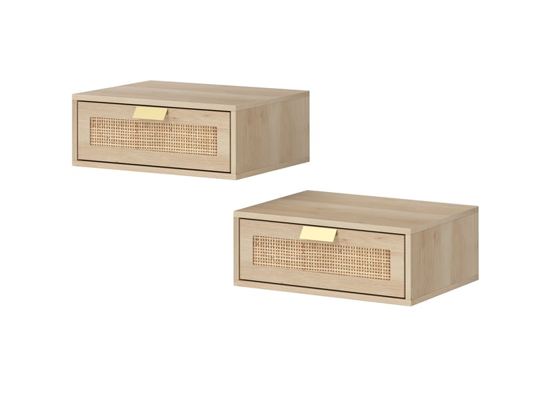  Lot de 2 tables de chevet murales avec tiroir rotin coloris chêne 40 x 30 x 15 cm  - Conforama B