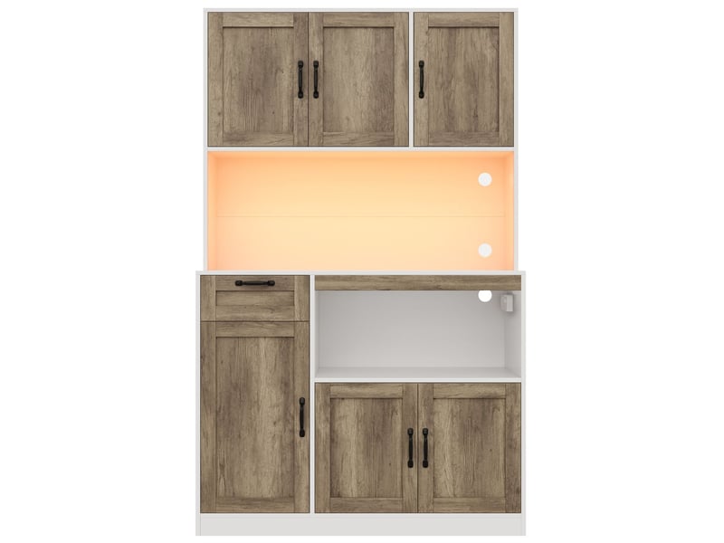  Vitrine 110 x 40 x 180 cm meuble de rangement éclairage led structure haute 6 portes 1 tiroir prises électriques rangement garde-manger  - Conforama C