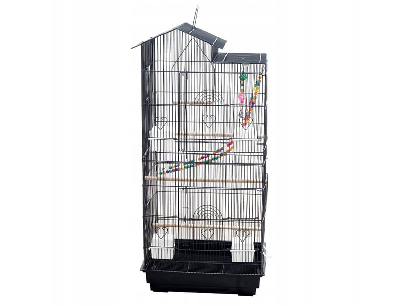  Grande cage-volière sur roulettes pour perroquets, canaris et oiseaux exotiques, en métal  - Conforama D