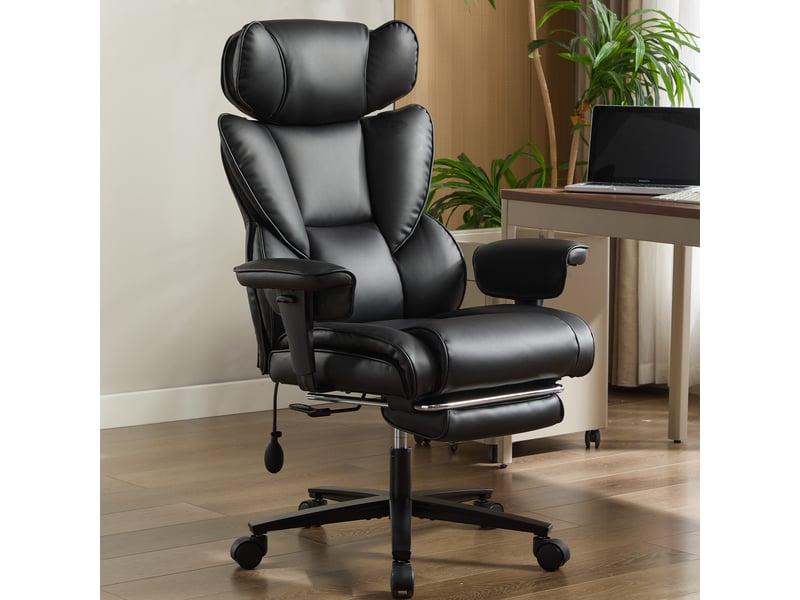  Chaise de bureau inclinable 90 à 130° avec soutien lombaire réglable - lpospi - dossier haut en cuir synthétique noir  - Conforama B