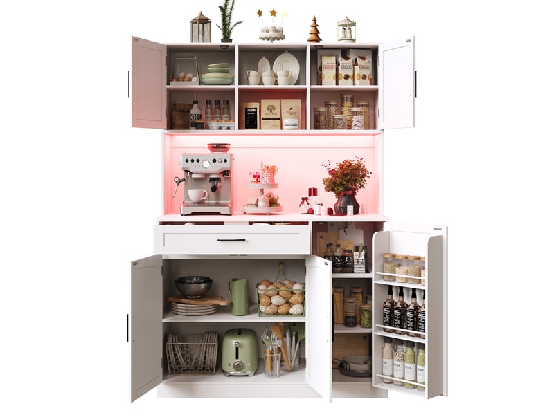  Meuble de cuisine muvano, buffet haut de cuisine blanc, led et prises, 110 × 38 × 180 cm  - Conforama D