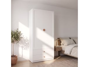 Armoire,90x45x200 cm,2 portes avec 2 tiroirs et penderie,mdf,blanche