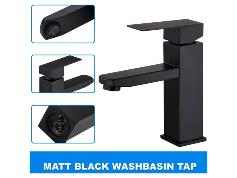 Mitigeur lavabo noir acier inoxidable levier unique eau chaude et froide avec tuyaux inclus robinet lavabo noir mitigeur salle de bain noir  - Conforama E