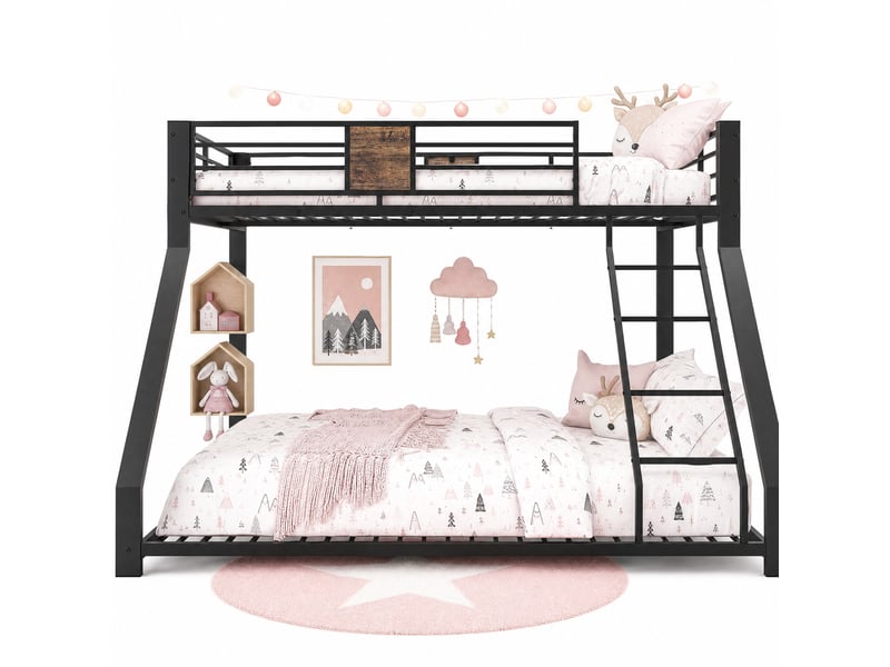  Lit superposé 90140 x 200 cm avec échelle montable à gauche ou à droite, embouts anti-bruit et patins de protection, métal, noir Morn Vibe - Conforama A