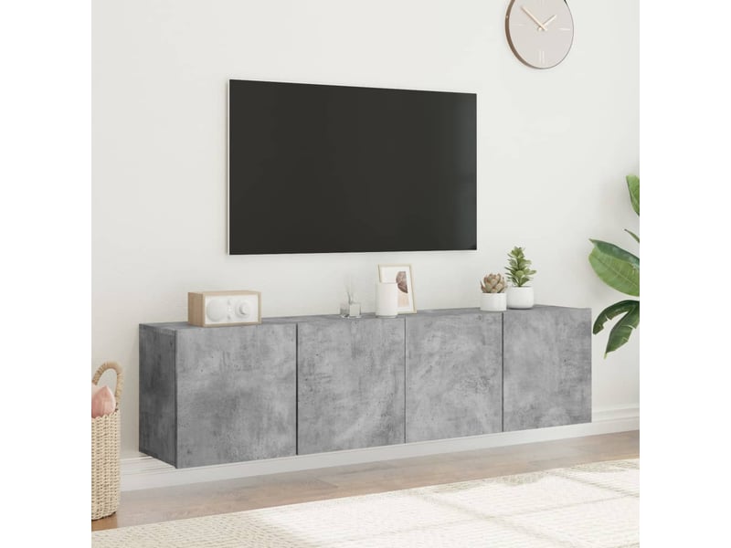  Lot de 2 meuble tv mural, meuble tv suspendu gris béton 80x30x41 cm  - Conforama D