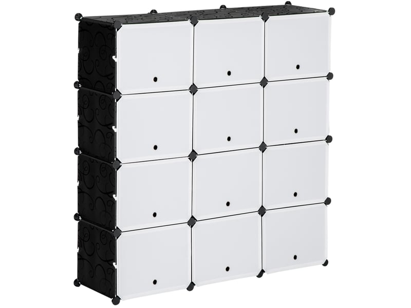Meuble à chaussures modulable 125 x 32 x 125 cm – noir et blanc – 12 cubes de rangement avec portes - Conforama A