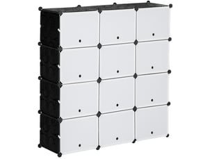 Meuble à chaussures modulable 125 x 32 x 125 cm – noir et blanc – 12 cubes de rangement avec portes