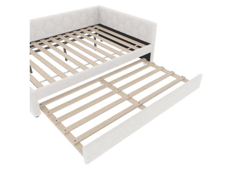  Lit gigogne 140x200 cm, lit enfant, ports usb et type-c, lampe intégrée, sommier, velours, blanc, sans matelas  - Conforama D