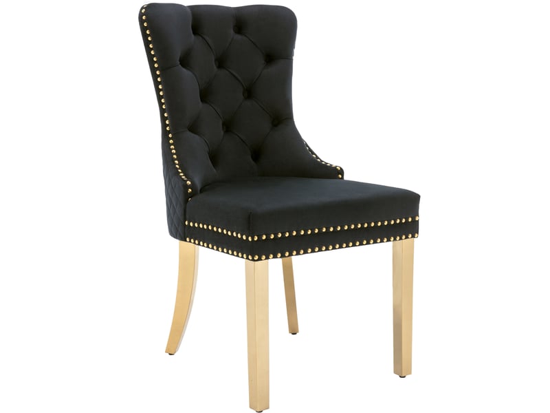  Lot de 2 chaises de salle à manger,50,5x45x95 cm,velours et métal doré,noir  - Conforama D