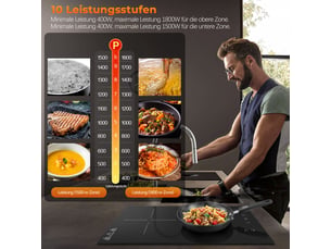 Plaque à induction 2 foyers 3300 w, plaque induction encastrable 30 cm, tactile, verre noir, 9 niveaux et minuterie