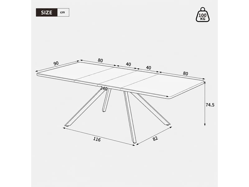 Table à manger extensible 160-240x90 cm pour 6 à 10 personnes, 3 longueurs, pieds métal, plateau mdf effet chêne, pour salle à manger - Conforama D