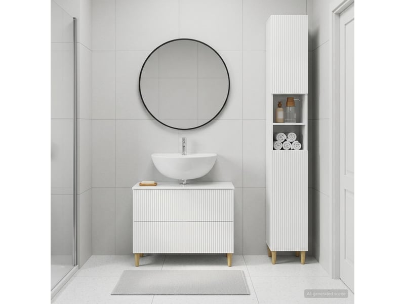 Ensemble de 2 meubles de salle de bain arnhem blanc brillant cf63061  - Conforama B