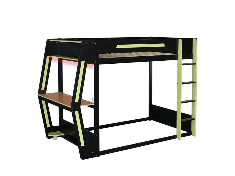  Lit mezzanine 120 x 200 cm avec rangement et led, vert foncé  - Conforama W
