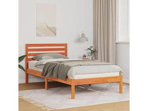 Lit adulte, lit simple, cadre de lit avec tête de lit brun 90x200cm pin massif cf2518