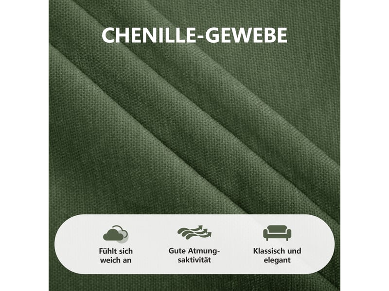  Canapé panoramique 3 places 253 x 143 x 88 cm avec 2 poufs mobiles, assise profonde et modules combinables, tissu chenille, vert Morn Vibe - Conforama E