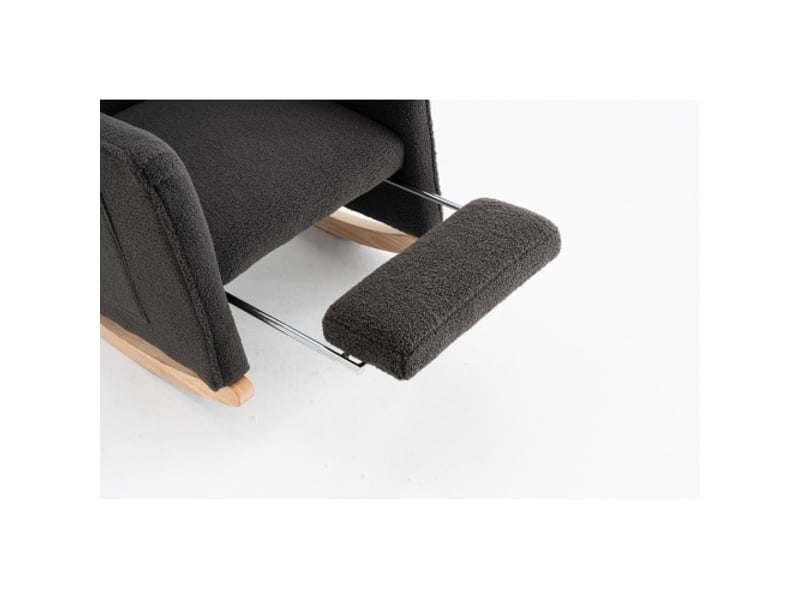  Fauteuil à bascule avec repose-pied, dossier haut, porte de rqngement, cadre en bois, tissu en fausse fourrure noire  - Conforama E