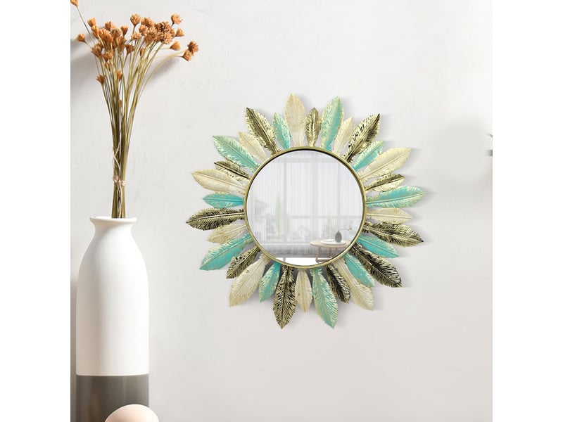  Miroir mural en fer forgé motif plume – miroir mural de style européen – décoration bohème pour salons et bureaux – 41 cm  - Conforama D