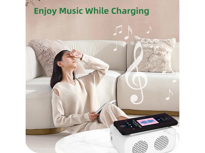  Réveil numérique intelligent multifonctionnel 6 en 1 avec charge sans fil 15 w, bluetooth, radio fm, carte tf et entrée aux. Bt510 blanc  - Conforama C