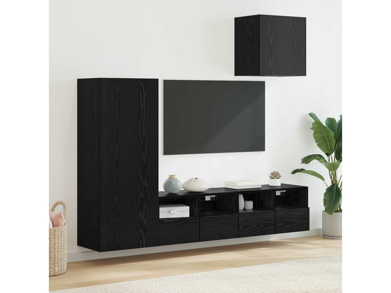  Lot de 4 meuble tv mural, meuble tv suspendu chêne noir bois d'ingénierie shl45207  - Conforama B
