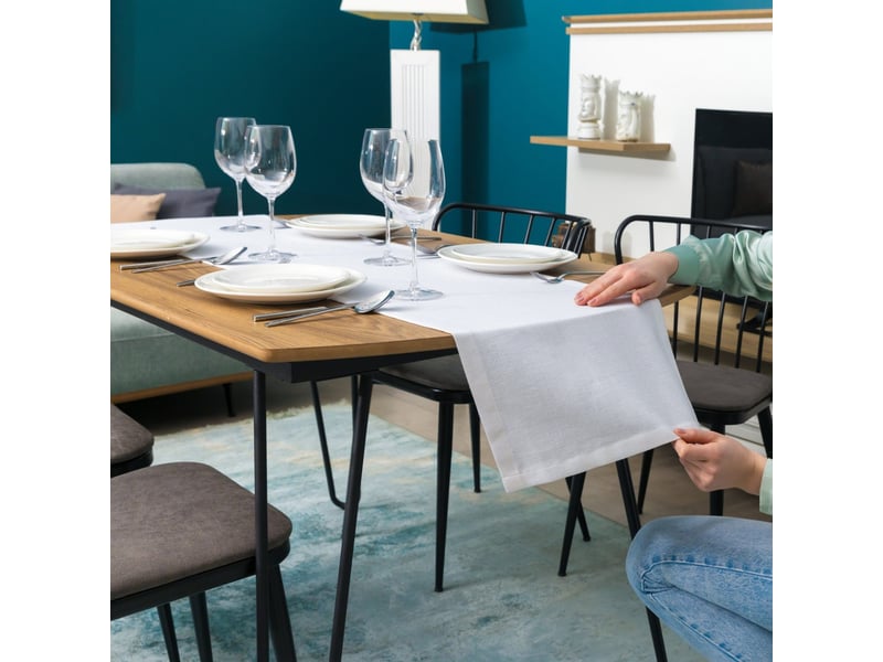 Chemin de table élégant - 40x160 cm - effet lin déperlant et imperméable - blanc - Conforama B