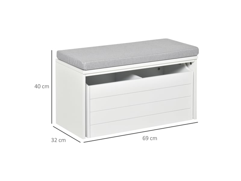  Banc de rangement avec coussin gris - meuble à chaussures - banc à chaussures avec grand tiroir double compartiment - mdf blanc  - Conforama E