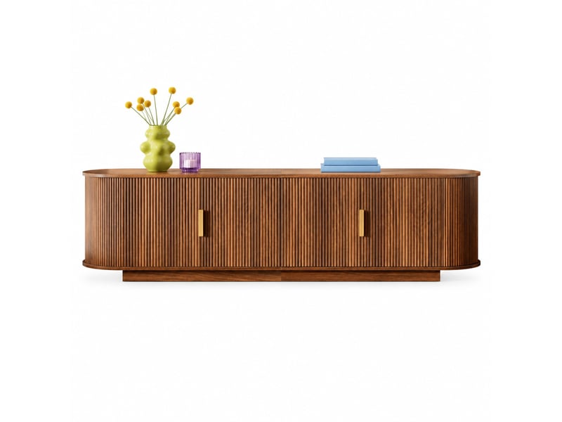  Meuble tv avec 4 portes, rangement spacieux et poignées en métal, finition noyer, pour salon, 180 × 35 × 50 cm  - Conforama A
