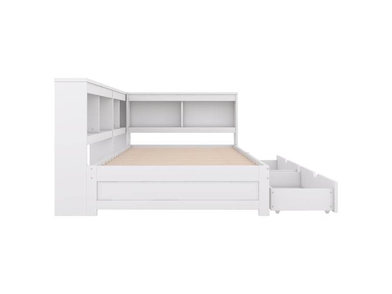  Lit banquette 90x200 cm blanc avec deux tiroirs et rangement, lit de jour en mdf avec prises et ports usb  - Conforama E