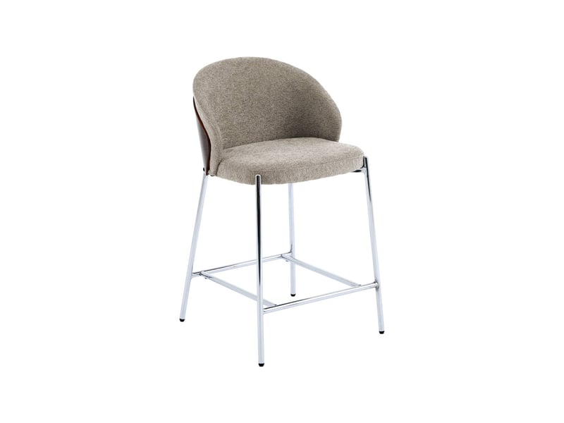  Lot de 2 tabourets de bar bois de peuplier teinté noyer. Acier chromé et tissu texturé taupe - paul  - Conforama B