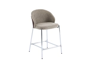 Lot de 2 tabourets de bar bois de peuplier teinté noyer. Acier chromé et tissu texturé taupe - paul