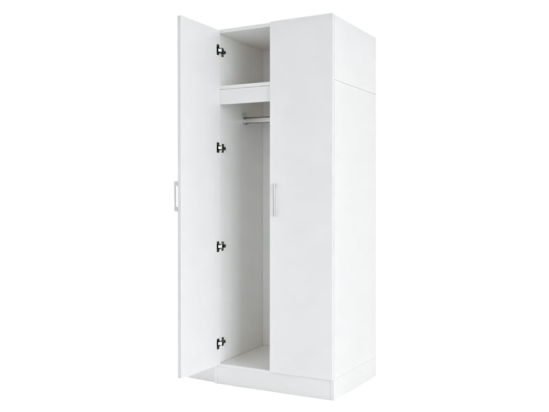 Armoire blanche 2 portes 90 x 55 x 170 cm avec étagères et penderie intégrée  - Conforama A