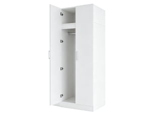 Armoire blanche 2 portes 90 x 55 x 170 cm avec étagères et penderie intégrée