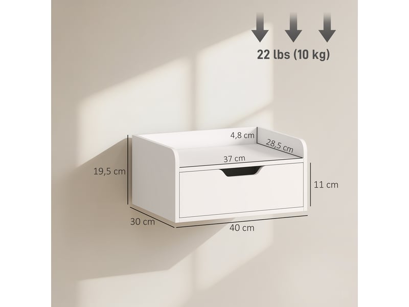  Lot de 2 tables de chevet murales tables de nuit suspendues tiroir dim. 40l x 30l x 19,5h cm plateau aspect bois  - Conforama C