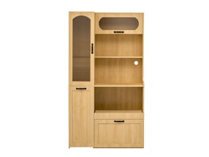 Buffet haut 98 x 40 x 177 cm avec tiroir, étagères réglables et verre cannelé, naturel