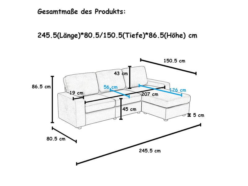 Canapé d’angle fixe 3 places noir avec 4 rangements, méridienne réversible 245,5 cm, idéal pour le salon - Conforama C