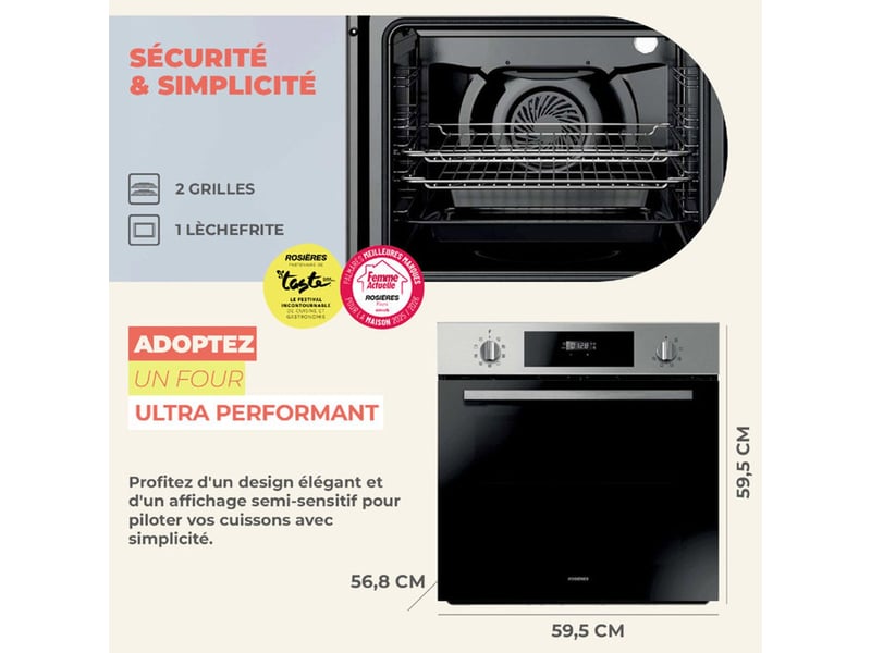  Four encastrable rosières origin rfc31p5879in pyrolyse 70 l inox porte froide à 4 vitres RFC31P5879IN - Conforama E