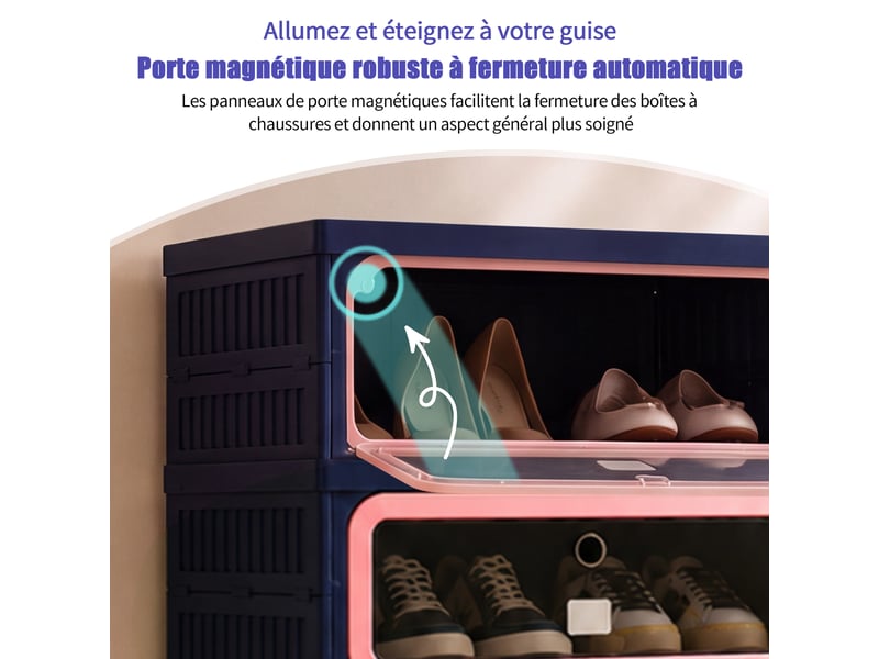  Armoire à chaussures en plastique pp - 12 paire(s) - porte abattante transparente - anti‑poussière - sans assemblage - meuble rangement chaussures petit espace - bleu‑rose  - Conforama D