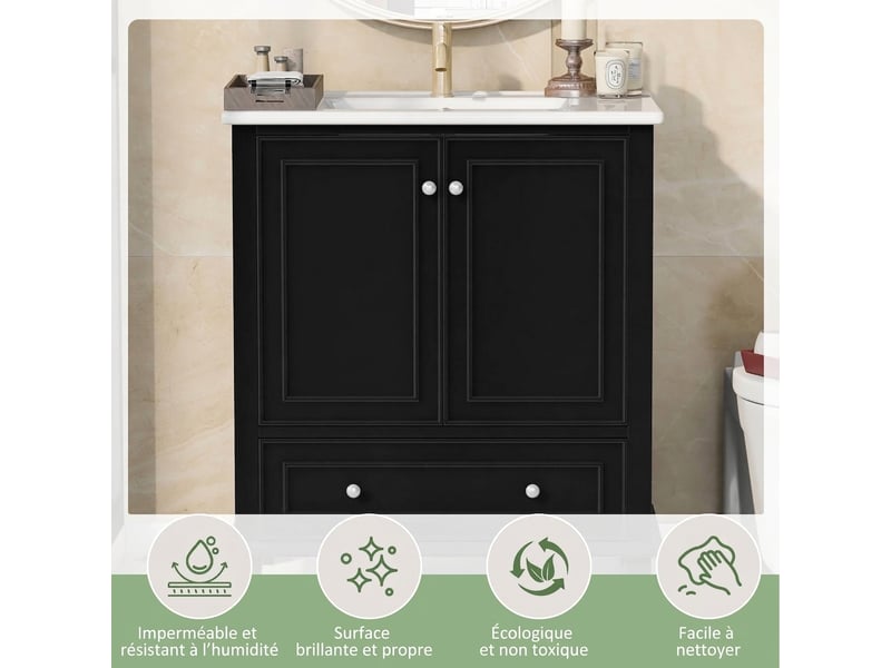  Meuble salle de bain noir 76 cm avec meuble vasque céramique et pieds bois massif  - Conforama B