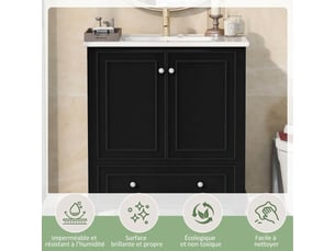 Meuble salle de bain noir 76 cm avec meuble vasque céramique et pieds bois massif