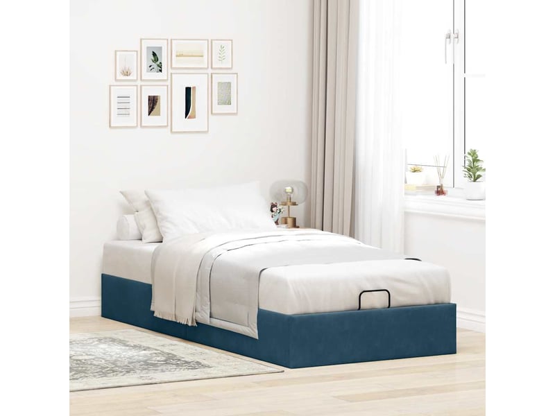 Lit simple- lit adulte - cadre de lit ottoman sans matelas bleu foncé 90x200 cm velours - Conforama B