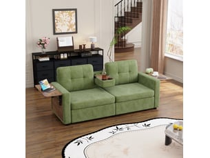 Canapé droit convertible VIVRYN 2 places Tissu vert avec coffre de rangement