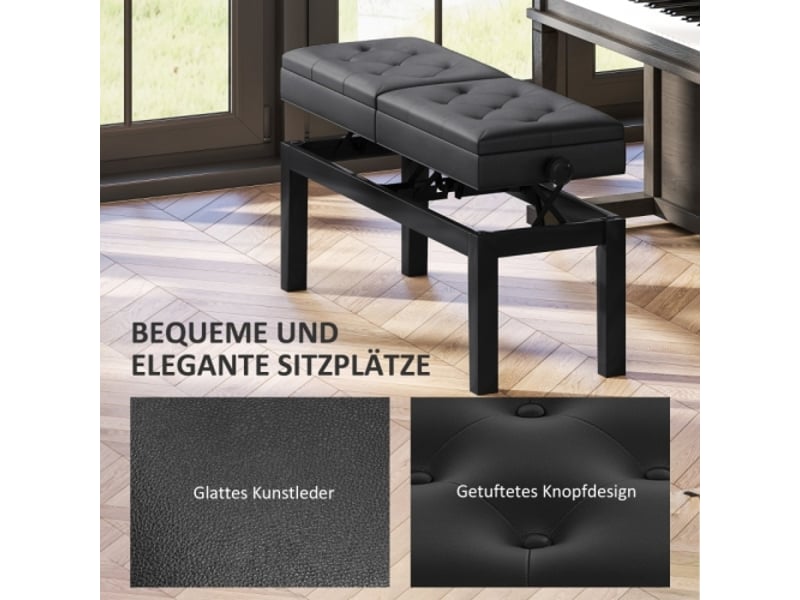  Banquette de piano réglable en hauteur avec rangement, similicuir noir, 220 kg, 105 x 37 x 48-58 cm  - Conforama D