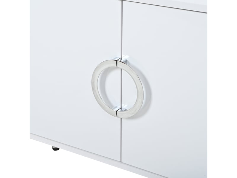  Buffet blanc brillant 150 cm en mdf, 4 tiroirs sans poignées, 2 portes et pieds en métal, meuble bas pour salon et salle à manger  - Conforama W