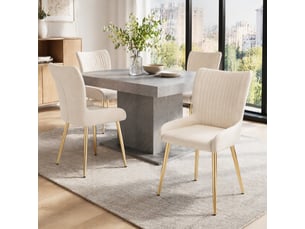 Lot de 4 chaises 58x47x85 cm, salle à manger, velours beige, confort lounge, 4 pieds dorés en métal solides