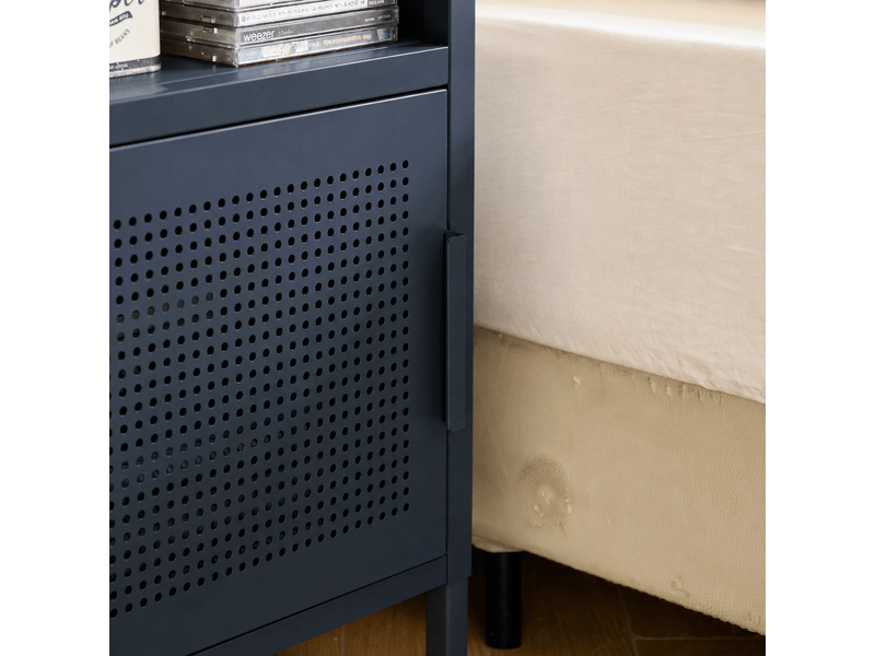  Nordlys - table de chevet nuit appoint 1 porte en métal avec rangement metal bleu  - Conforama D