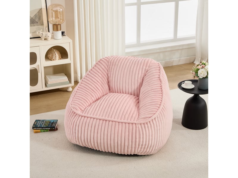  Fauteuil 1 place - 98x92x73cm - fauteuil pouf en mousse à mémoire de forme et peluche rayée - rose  - Conforama C