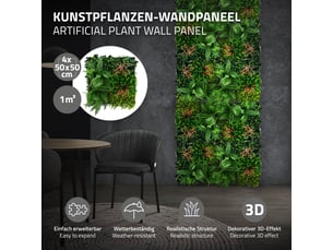 Ecd germany mur végétal artificiel réaliste tropical mix, 50x50 cm vert 1 m², feuillage décoratif dense haie synthétique clôture fausse plante brise-vue avec protection uv pour intérieur extérieur