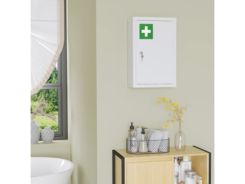  Armoire à pharmacie murale en acier, armoire à médicaments à 3 niveaux porte verrouillable 2 clés, blanc, 30x14x46cm  - Conforama W