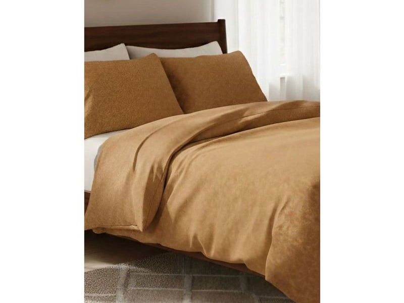  Parure housse de couette renforcée coton 140x200 et taie 60x60 jaune moutarde 129CTN34753 - Conforama D