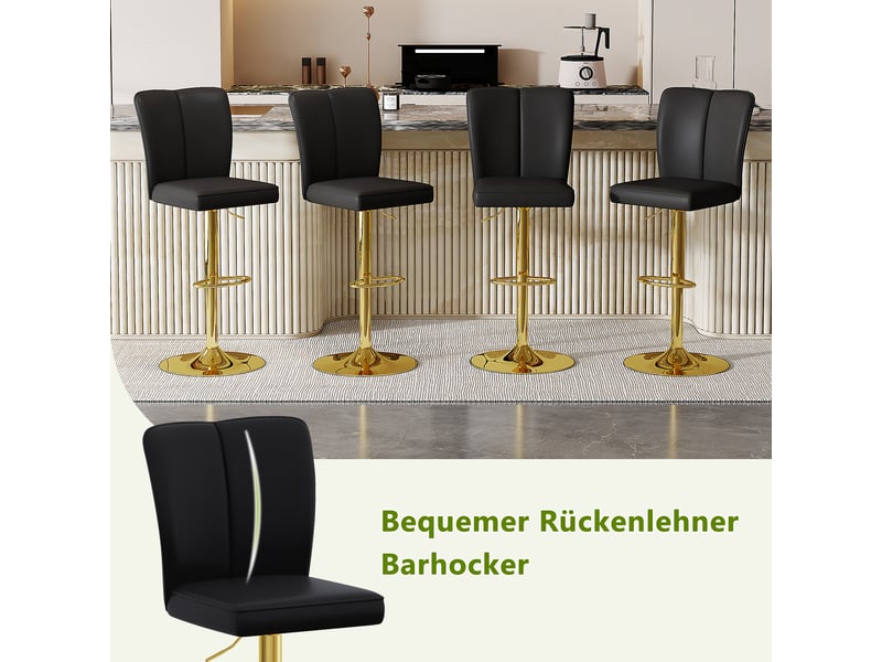 Lot de 2 tabourets de bar réglables,63x85 cm,pivotants,similicuir et métal doré,noir - Conforama D