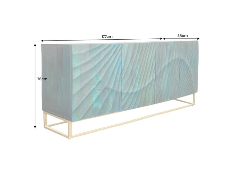 Buffet silva 180 cm – bois sculpté turquoise et doré, style design contemporain - Conforama C
